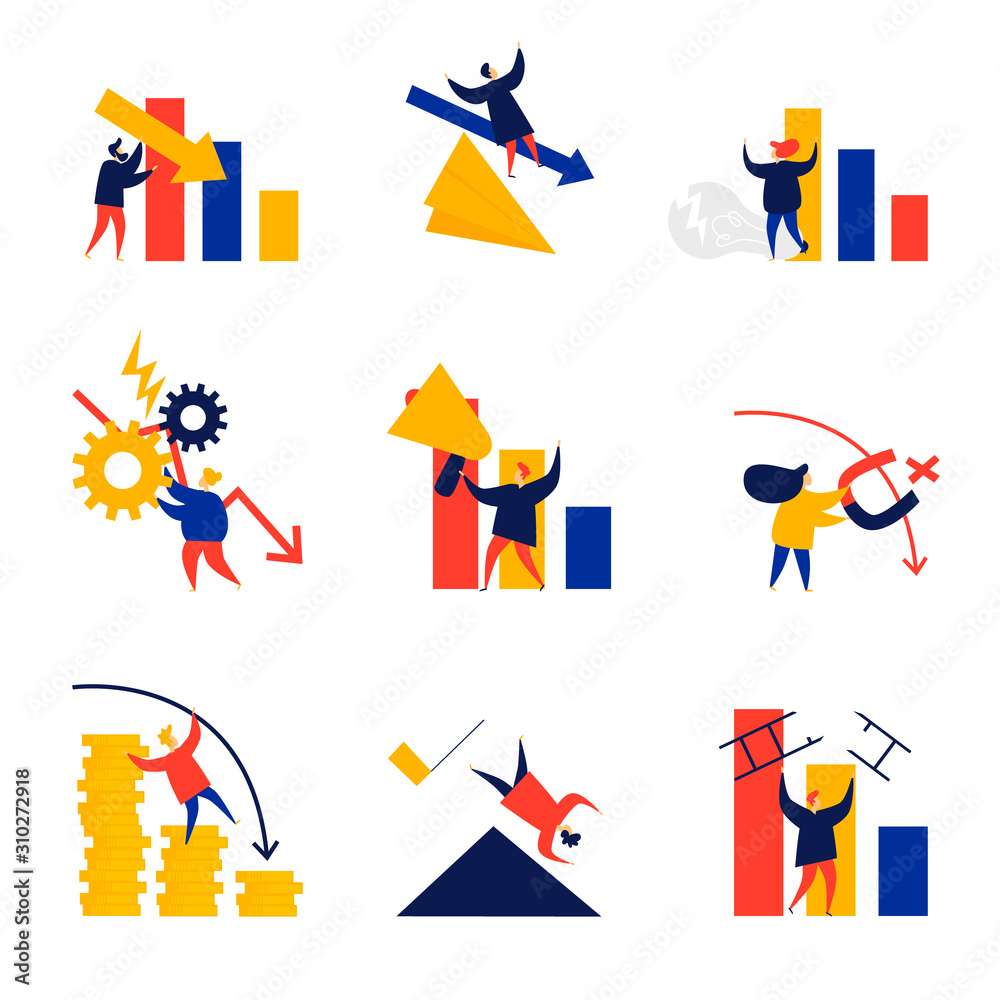 Crisis, bankruptcy, failure. Flat style vector illustration.