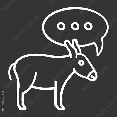 Balaam Donkey Bible story chalk icon. Speaking animal and speech cloud. Religious legends. Christian religion, holy book scene plot. Biblical narrative. Isolated vector chalkboard illustration
