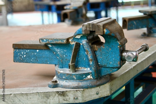 Bench vise in workshop