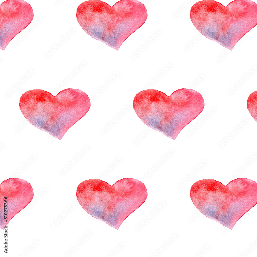 Watercolor multi-colored  heart on a white background. Valentine's Day pattern. Holiday for lovers