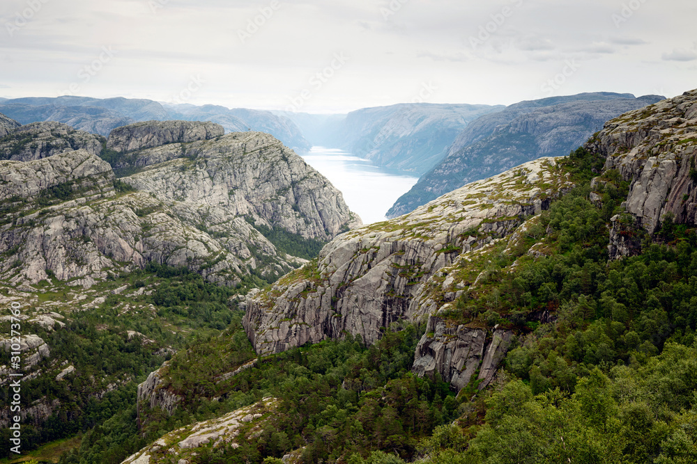 Fjord in Norway. Mountainous landscape 