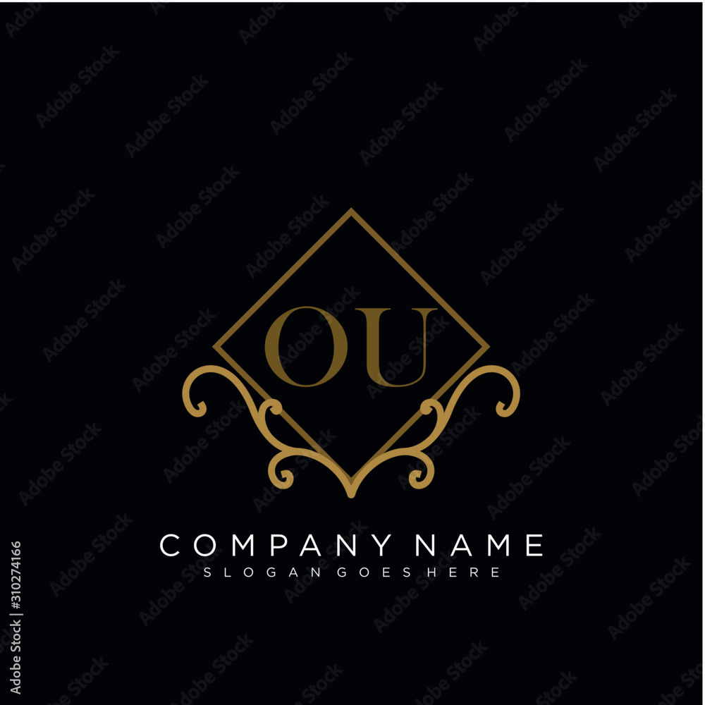 Initial letter OU logo luxury vector mark, gold color elegant classical 
