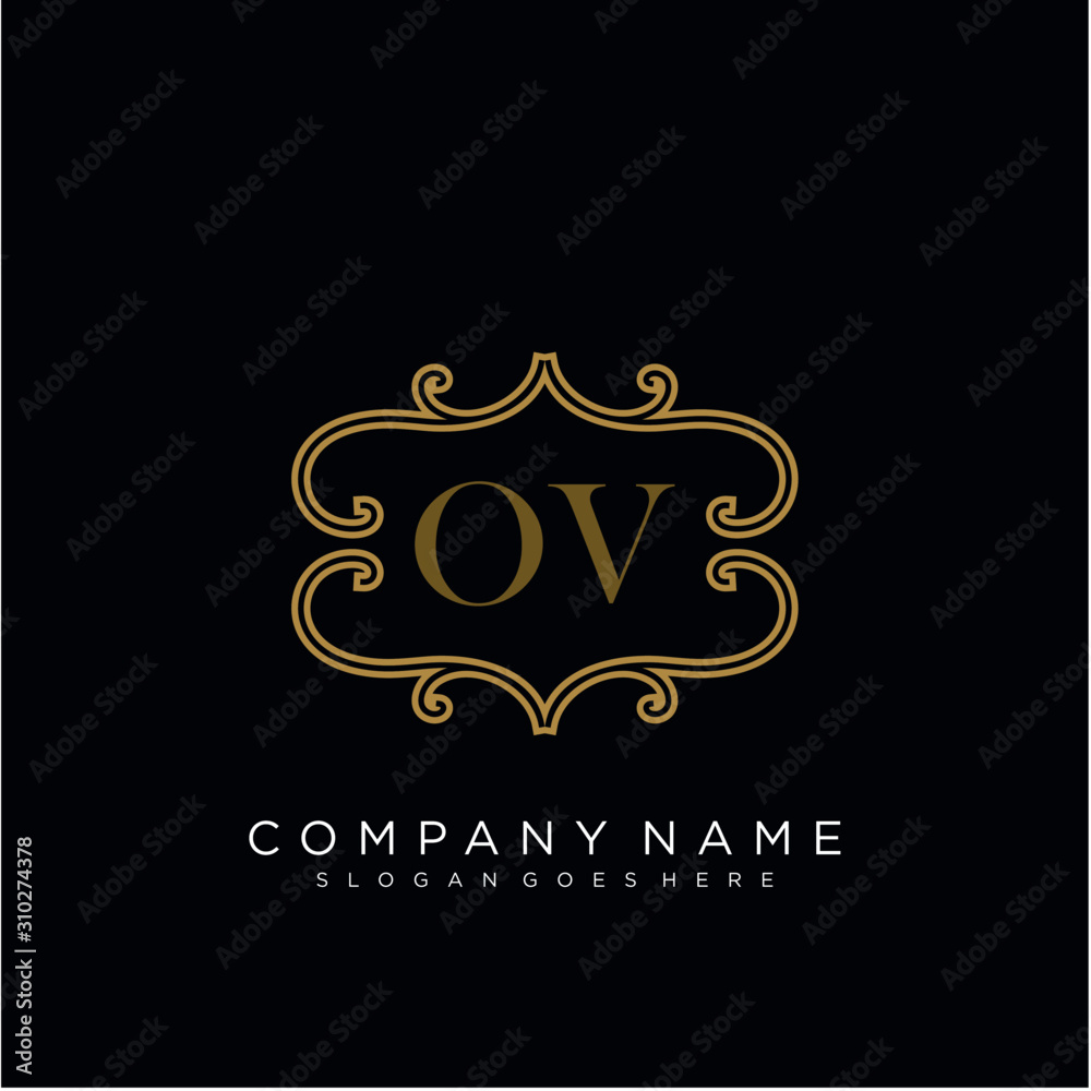Initial letter OV  logo luxury vector mark, gold color elegant classical 