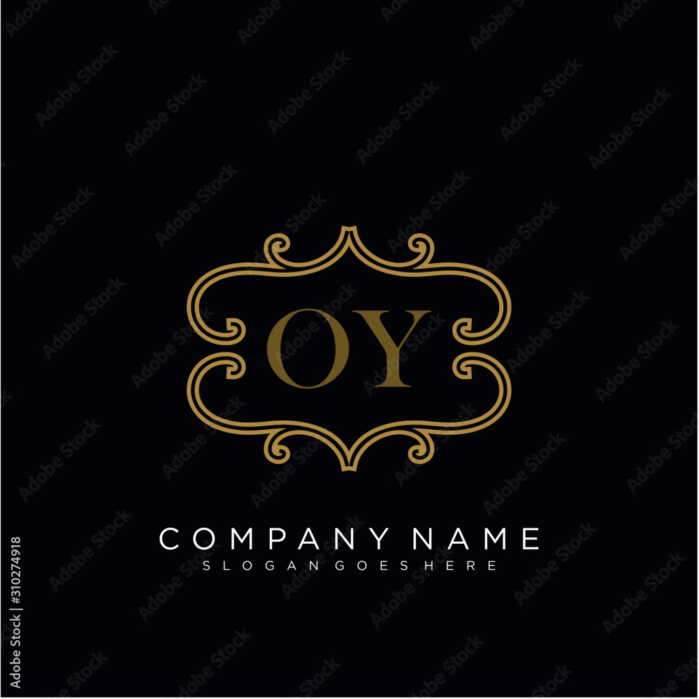Initial letter OY logo luxury vector mark, gold color elegant classical 