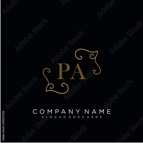 Initial letter PA logo luxury vector mark, gold color elegant classical  © BABATAN