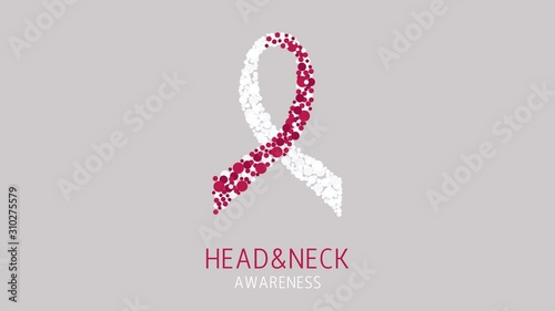 Head and neck cancer awareness animation of dots forming white and burgundy ribbon. Medical concept. Motion graphics.