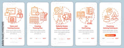 University entrance onboarding mobile app page screen vector template. Tutors and courses. Walkthrough website steps with linear illustrations. UX, UI, GUI smartphone interface concept