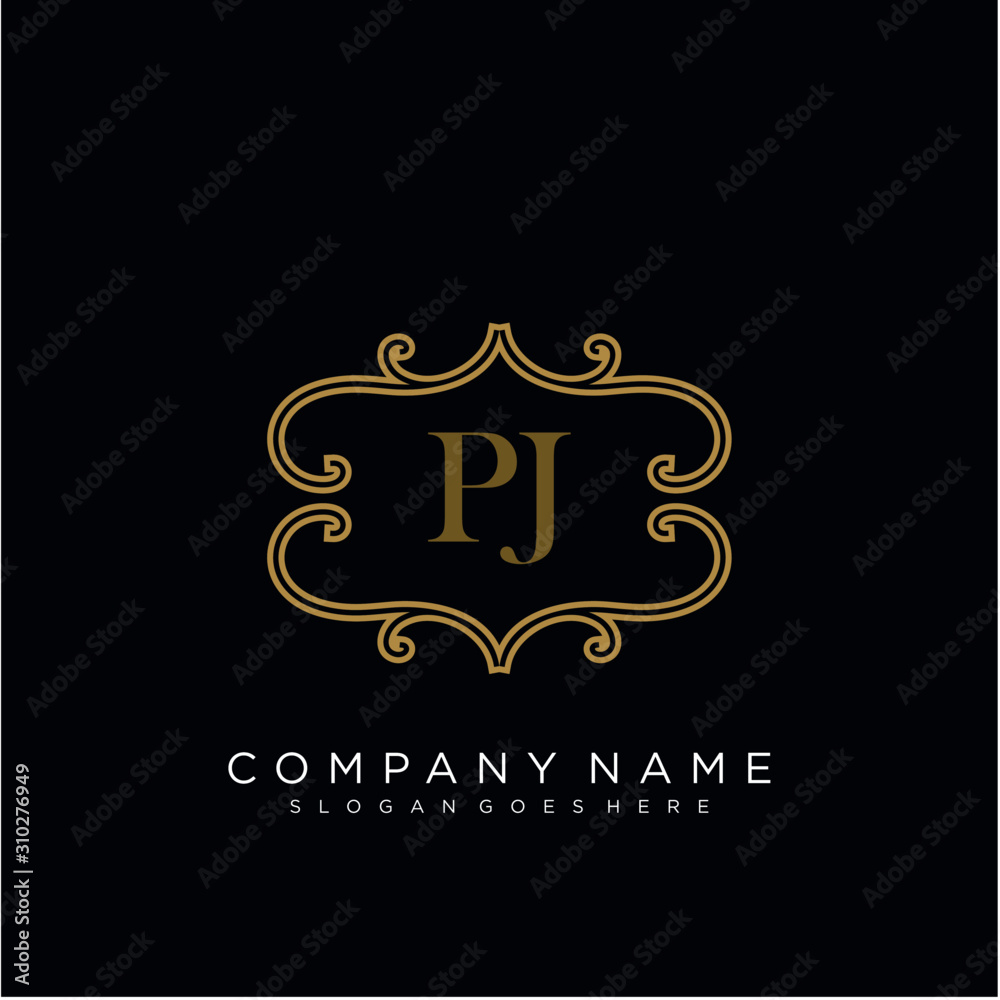 Initial letter PJ logo luxury vector mark, gold color elegant classical 