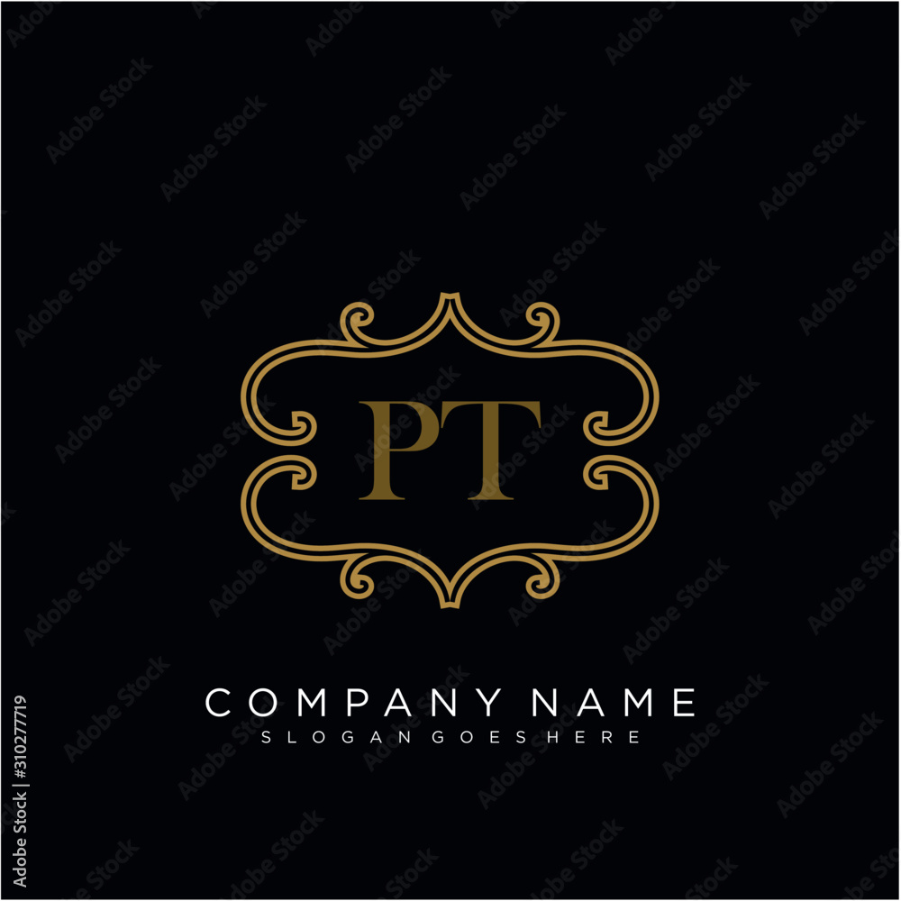 Initial letter PT logo luxury vector mark, gold color elegant classical Initial letter PT logo luxury vector mark, gold color elegant classical