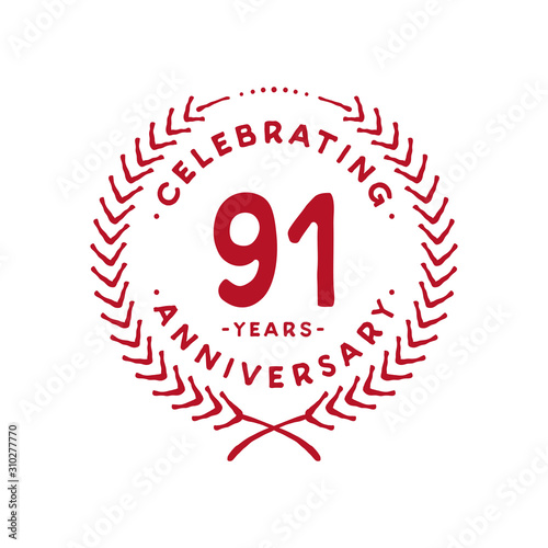 91 years design template. 91st logo. Vector and illustration.