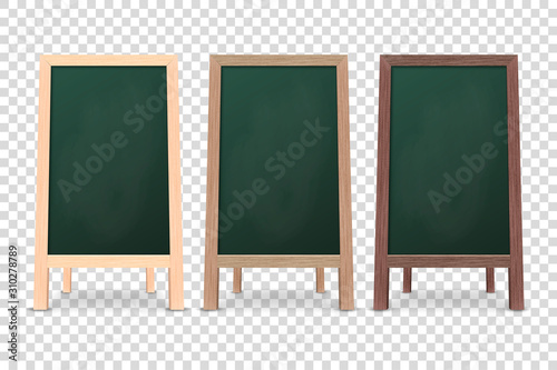 Obraz na płótnie Vector 3d Realistic Blank Wooden Chalk Green Board for Restaurant Menu Icon Set Closeup Isolated