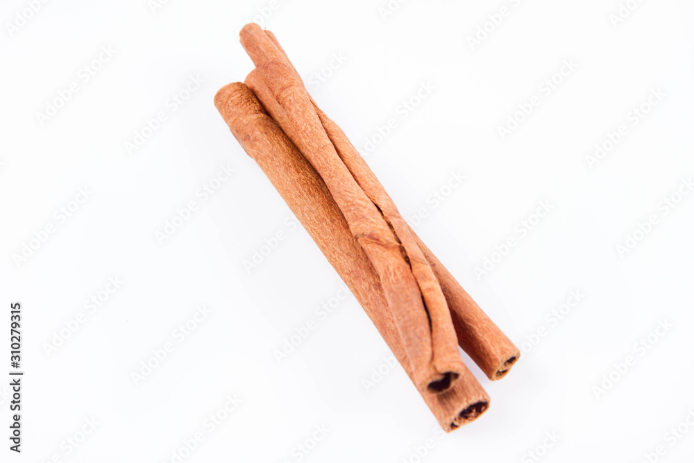 Cinnamon sticks on white background	