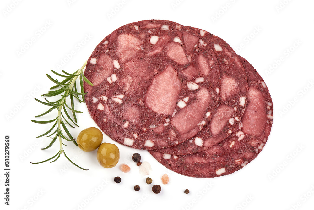 Black Pudding sausage, german cuisine, isolated on white background Black Pudding sausage, german cuisine, isolated on white background