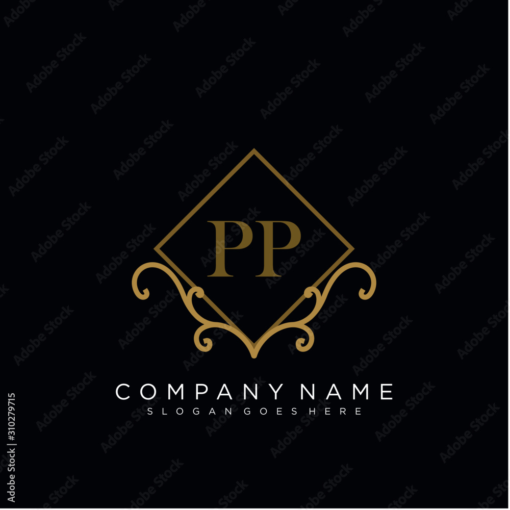 Initial letter PP logo luxury vector mark, gold color elegant classical 
