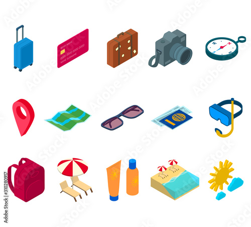 Travel Sign 3d Icon Set Isometric View. Vector