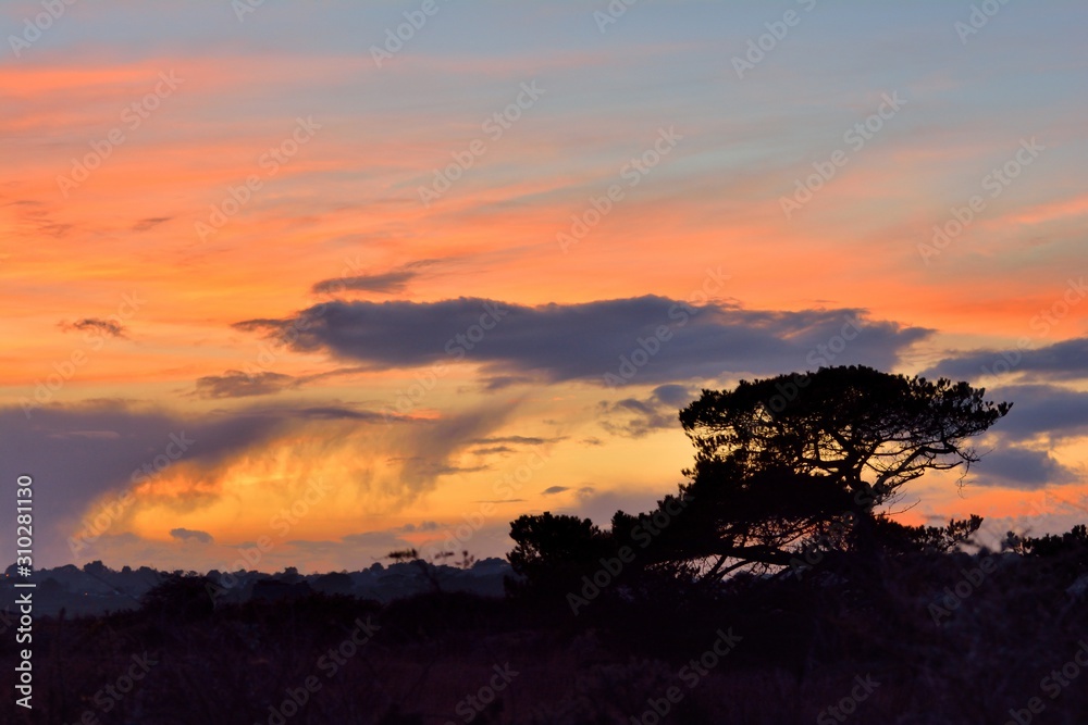 Sunset at low tide in Brittany. France