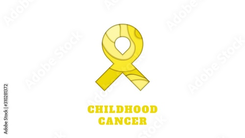 Childhood cancer awareness animation. Yellow ribbon made in 3D paper cut craft style on white background. Medical concept. Motion graphics.