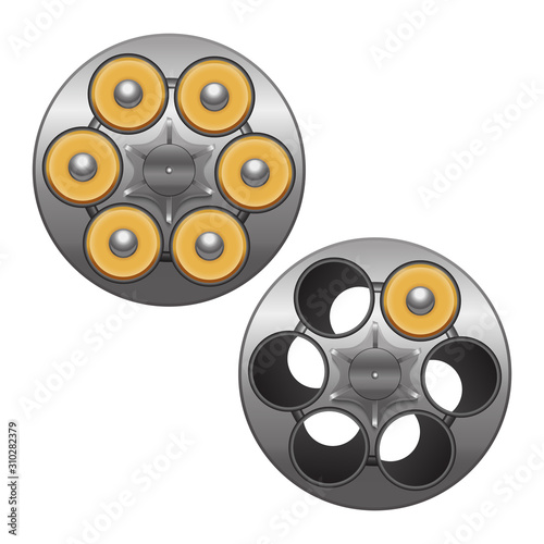 Realistic Detailed 3d Different Revolver Cylinder Set. Vector