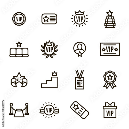 Vip Sign Black Thin Line Icon Set. Vector