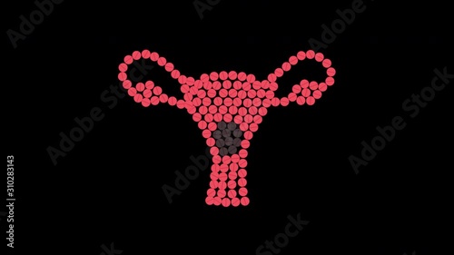 Cervical cancer animation of pills forming uterus. Disease awareness concept for gynecological clinics and maternity centers. Medical motion graphics with alpha channel.