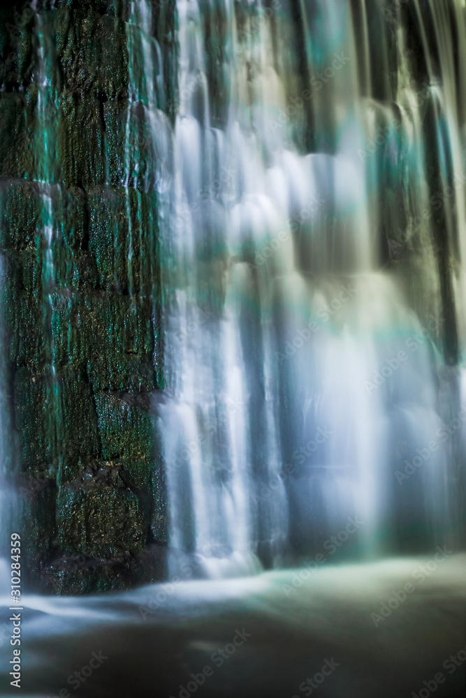 Wild Waterfall with Soft Flowing Water by Night in Lower Silesia in Poland.