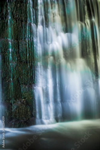 Wild Waterfall with Soft Flowing Water by Night in Lower Silesia in Poland.