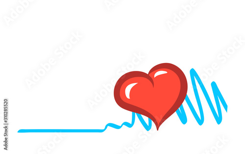 The symbolic red heart is beating actively. In the figure, love improves the cardiogram and brings it back to life. Vector isolated illustration.
