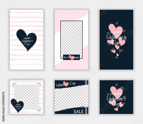 Valentine's day post and stories template set for social media. Vector illustration