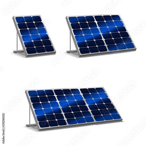 Realistic Detailed 3d Solar Panels with Shadow Set. Vector