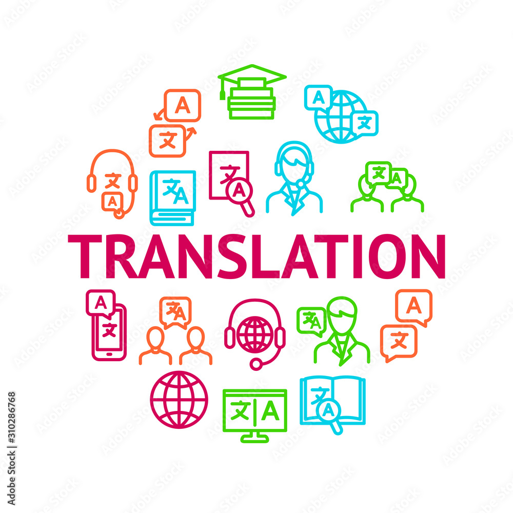 Translation Signs Thin Line Line Round Design Template Ad. Vector Translation Signs Thin Line Line Round Design Template Ad. Vector