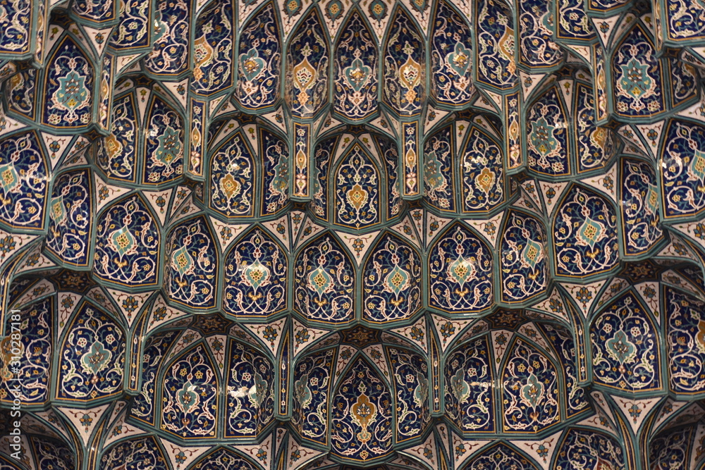 Islamic Pattern Wallpaper in Blue, Green, and Gold