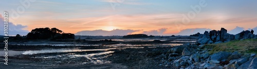 Sunset at low tide in Brittany. France