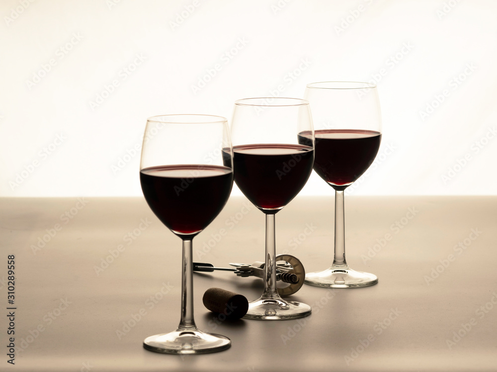 Close up of red wine glasses