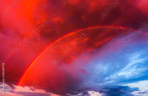 Sunset sky and rainbow