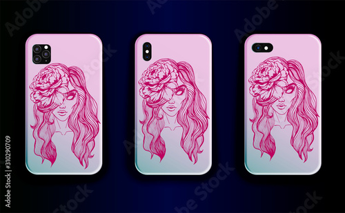 Vector set of mock up cases for smartphone. Stylish trending cover design wit...