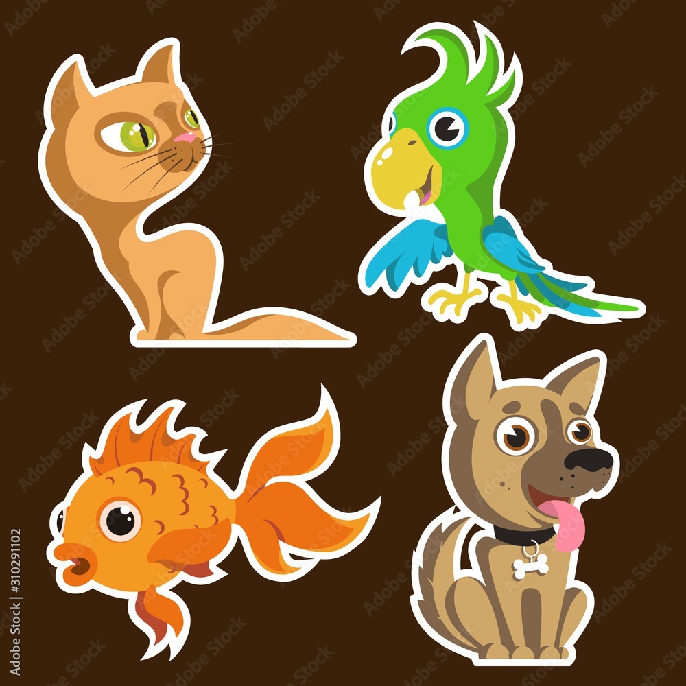 cute domestic animals vector set