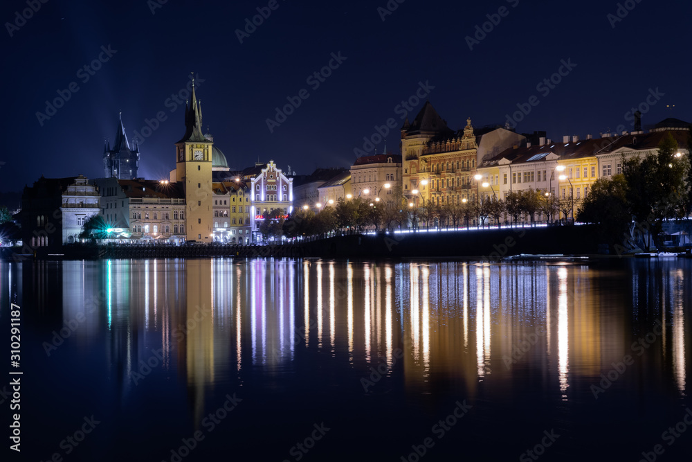 View at evening Prague, with reflections
