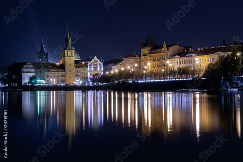 View at evening Prague, with reflections