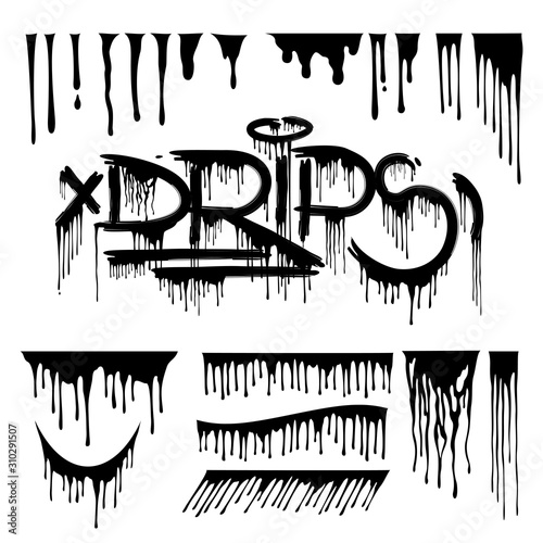 Drips vector design pack. Dripping lettering set