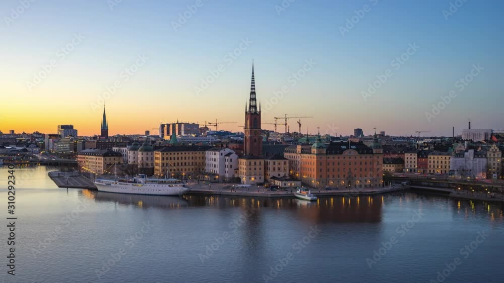 Time lapse at Stockholm with view of Gamla Stan old town in Sweden Time lapse at Stockholm with view of Gamla Stan old town in Sweden