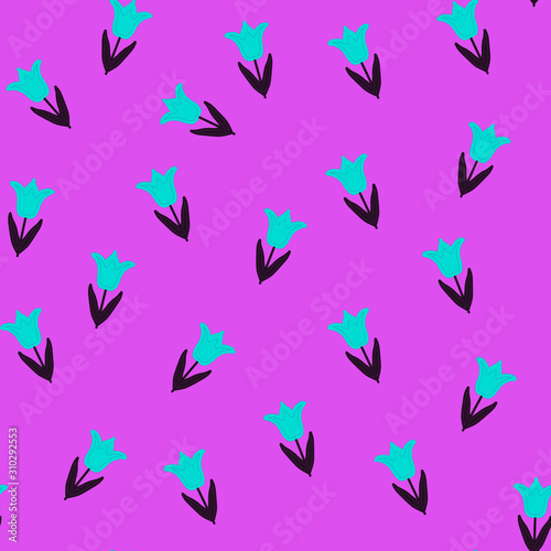 Trendy Wildflower tulip seamless pattern pink and blue . Spring florals on background, texture, wrapper pattern