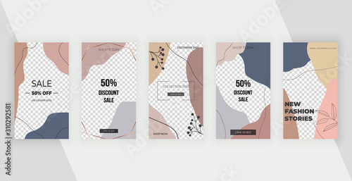 Social media banners with geometric artistic freehand abstract hand painting shapes, lines. Modern neutral design for flyer, poster, card