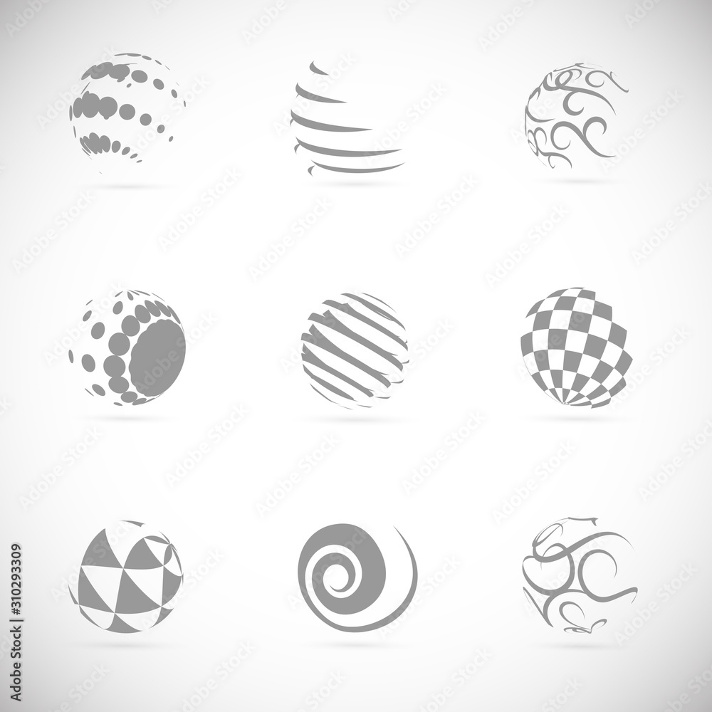 Abstract Globe Logo Set - Isolated On Gray - Vector Illustration. Abstract Globe Vector For Web Icon, Tech Logo And Element Design. 3D Orange Icons For Earth, Global, Globe, Planet And World Logo