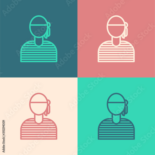 Color line Sailor captain icon isolated on color background.  Vector Illustration