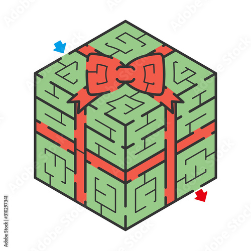 ギフトボックス,クリスマス,誕生日,プレゼント,ボックス,迷路,アイソメトリック,パズル,迷宮,ゲーム,イラスト,ベクター,3D,かわいい,白バック,白背景,吉川めいろ