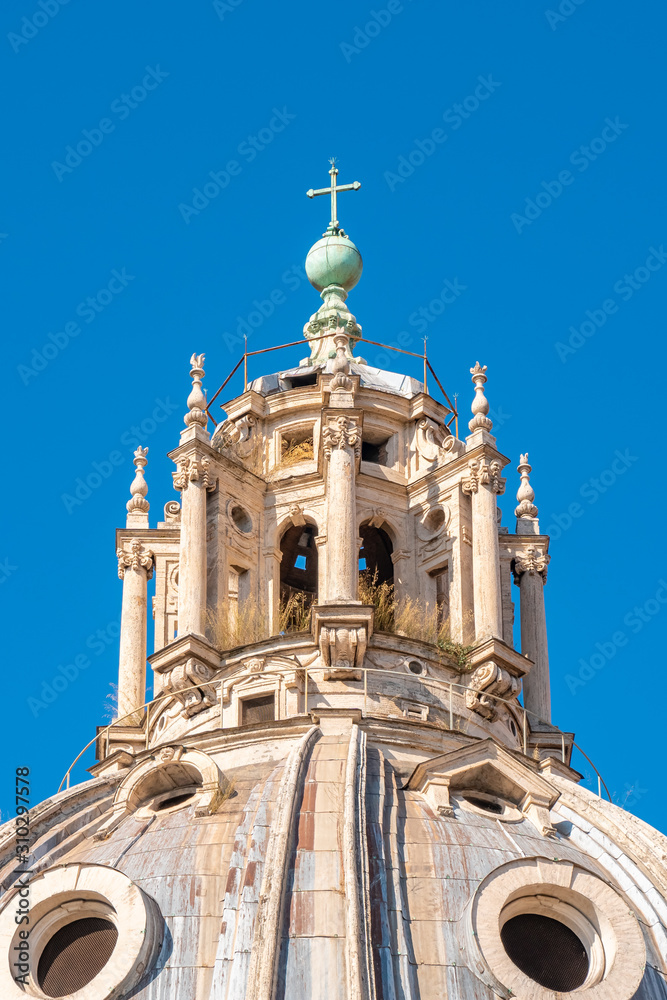 Dome of Santa Maria di Loreto and Chiesa del Santissimo Nome di Maria al Foro Traiano Churches in Piazza Venezia in Rome