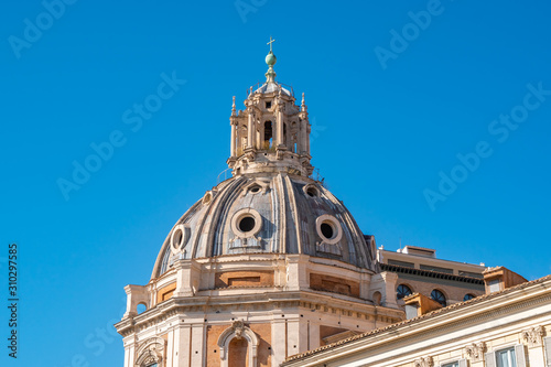 Dome of Santa Maria di Loreto and Chiesa del Santissimo Nome di Maria al Foro Traiano Churches in Piazza Venezia in Rome