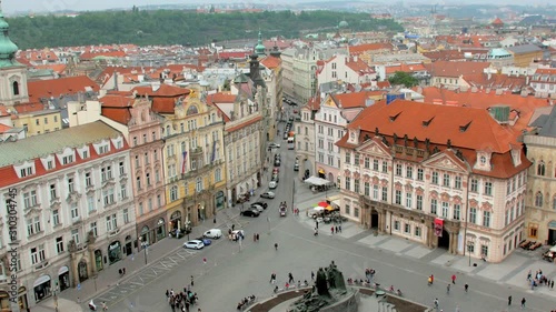 top view of Old Town Square and small street in Prague from Old clock tower photo