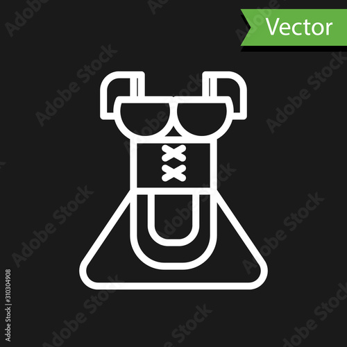 White line Traditional Oktoberfest folk costume for women called dirndl icon isolated on black background. Traditional Bavarian clothing. Vector Illustration