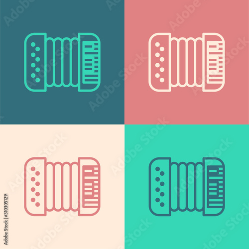 Color line Musical instrument accordion icon isolated on color background. Classical bayan, harmonic. Vector Illustration